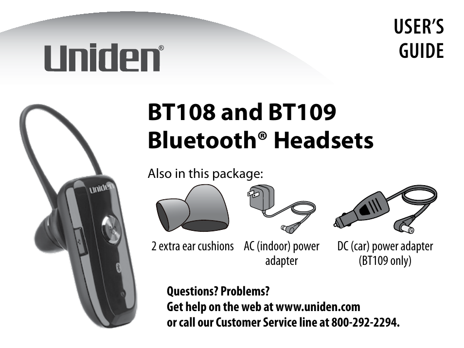 Uniden BT109 User Manual | 16 pages