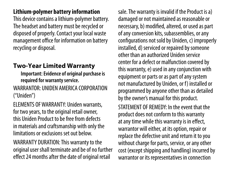 Uniden BT109 User Manual | Page 15 / 16