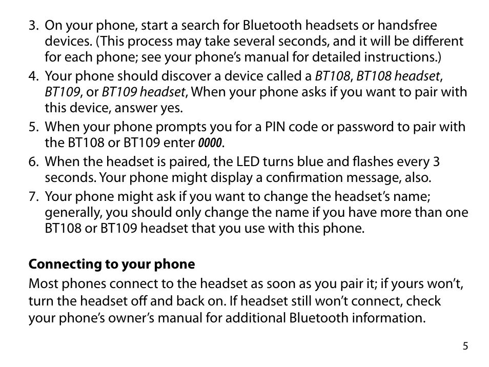 Uniden BT109 User Manual | Page 5 / 16