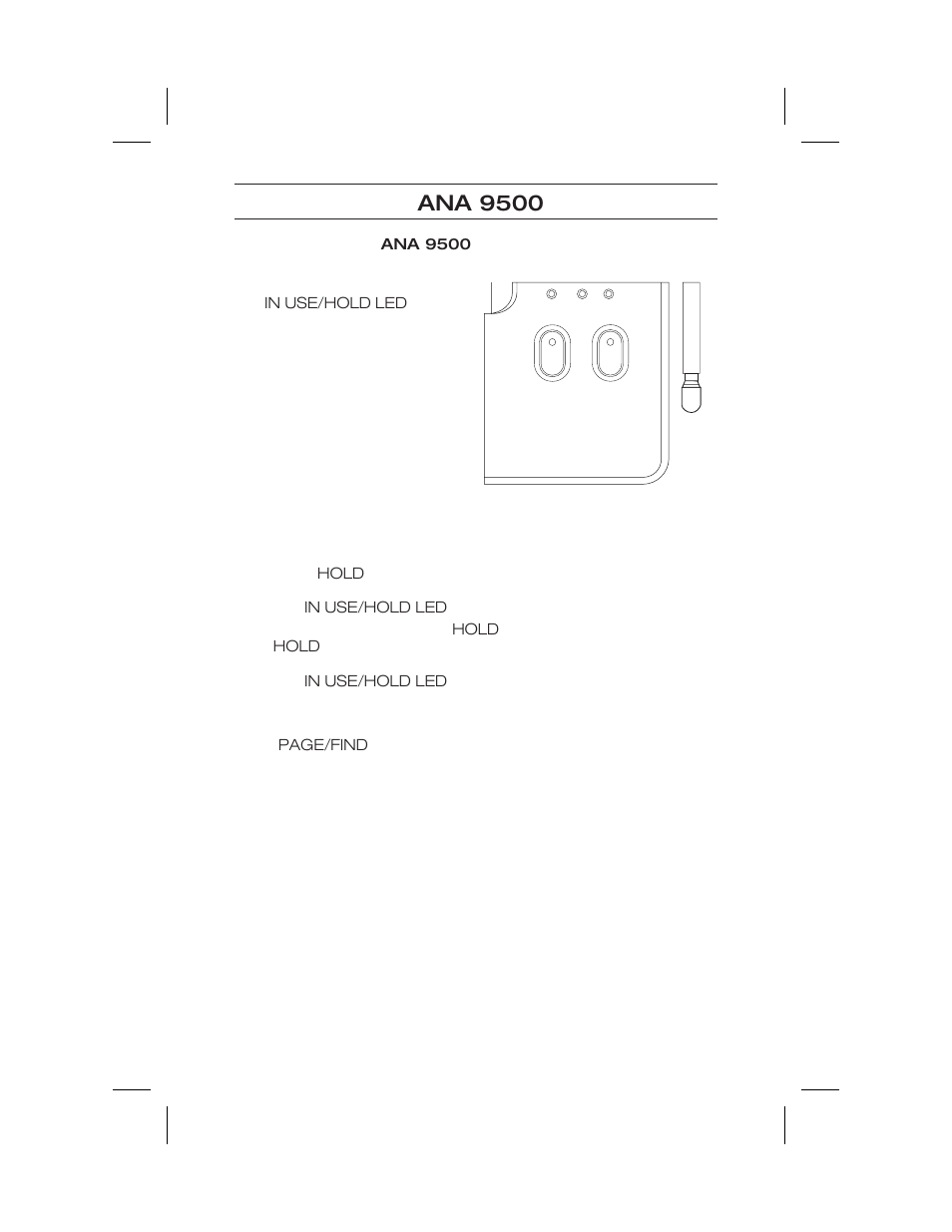 Using your ana 9500 base unit, Placing a call on hold, Paging the handset | Uniden ANA 9500 User Manual | Page 29 / 37