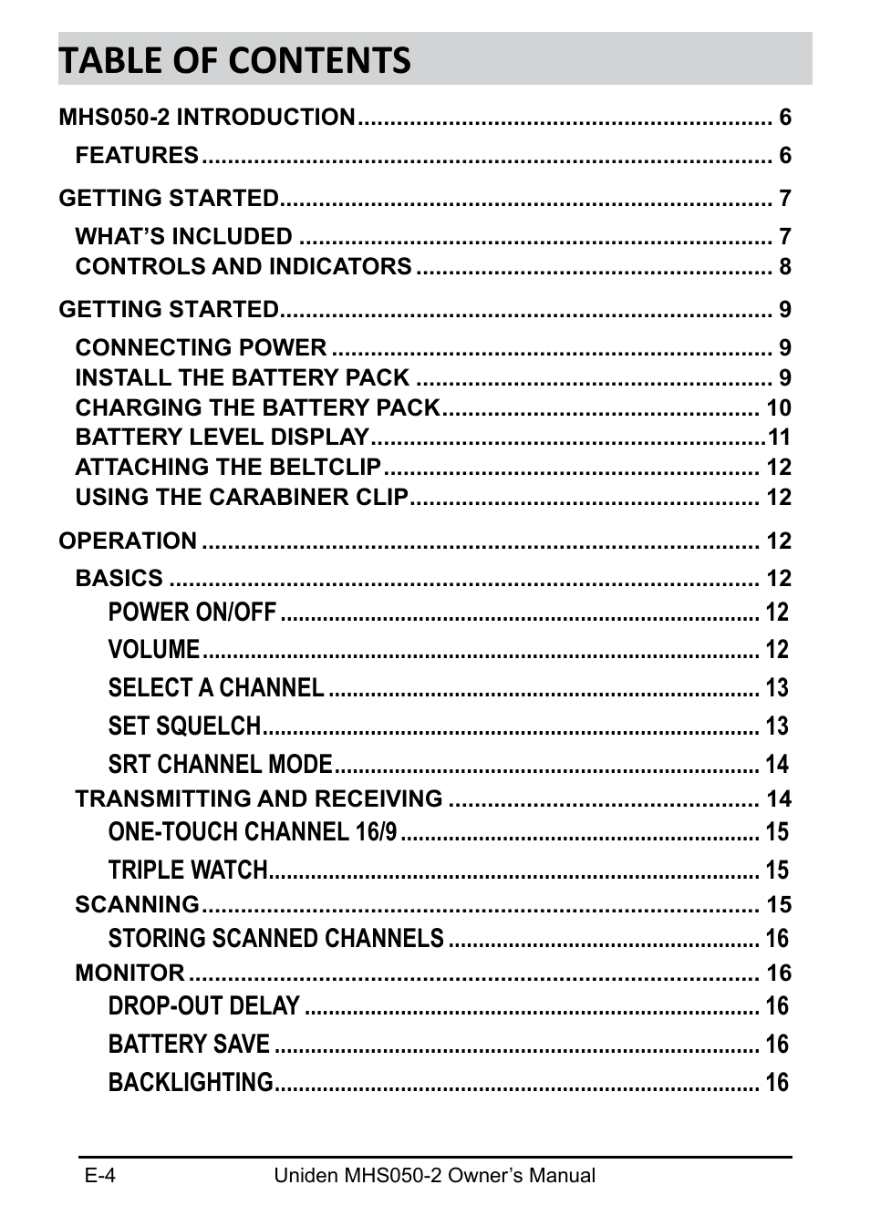 Uniden MHS050-2 User Manual | Page 4 / 30