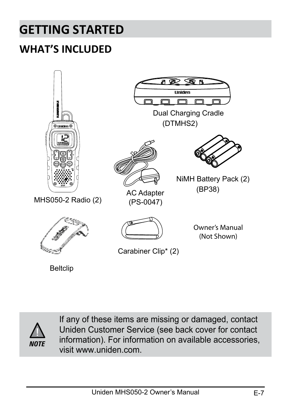 Getting started, What’s included | Uniden MHS050-2 User Manual | Page 7 / 30