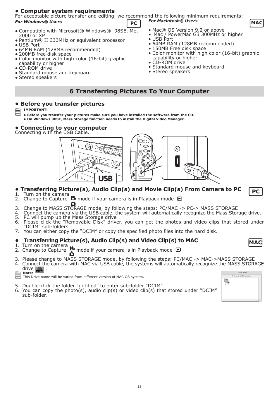 6 transferring pictures to your computer, Computer system requirements, Before you transfer pictures | Connecting to your computer | plawa-feinwerktechnik GmbH & Co.KG Spypen aias 1.3 User Manual | Page 18 / 24