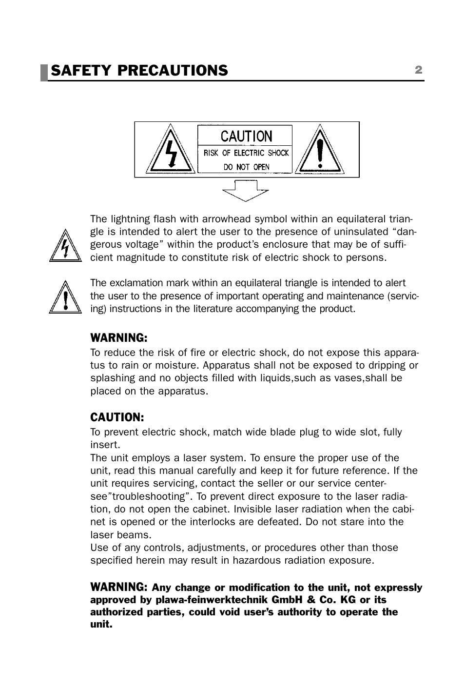 Safety precautions | plawa-feinwerktechnik GmbH & Co.KG CINEMAN 7x User Manual | Page 2 / 42