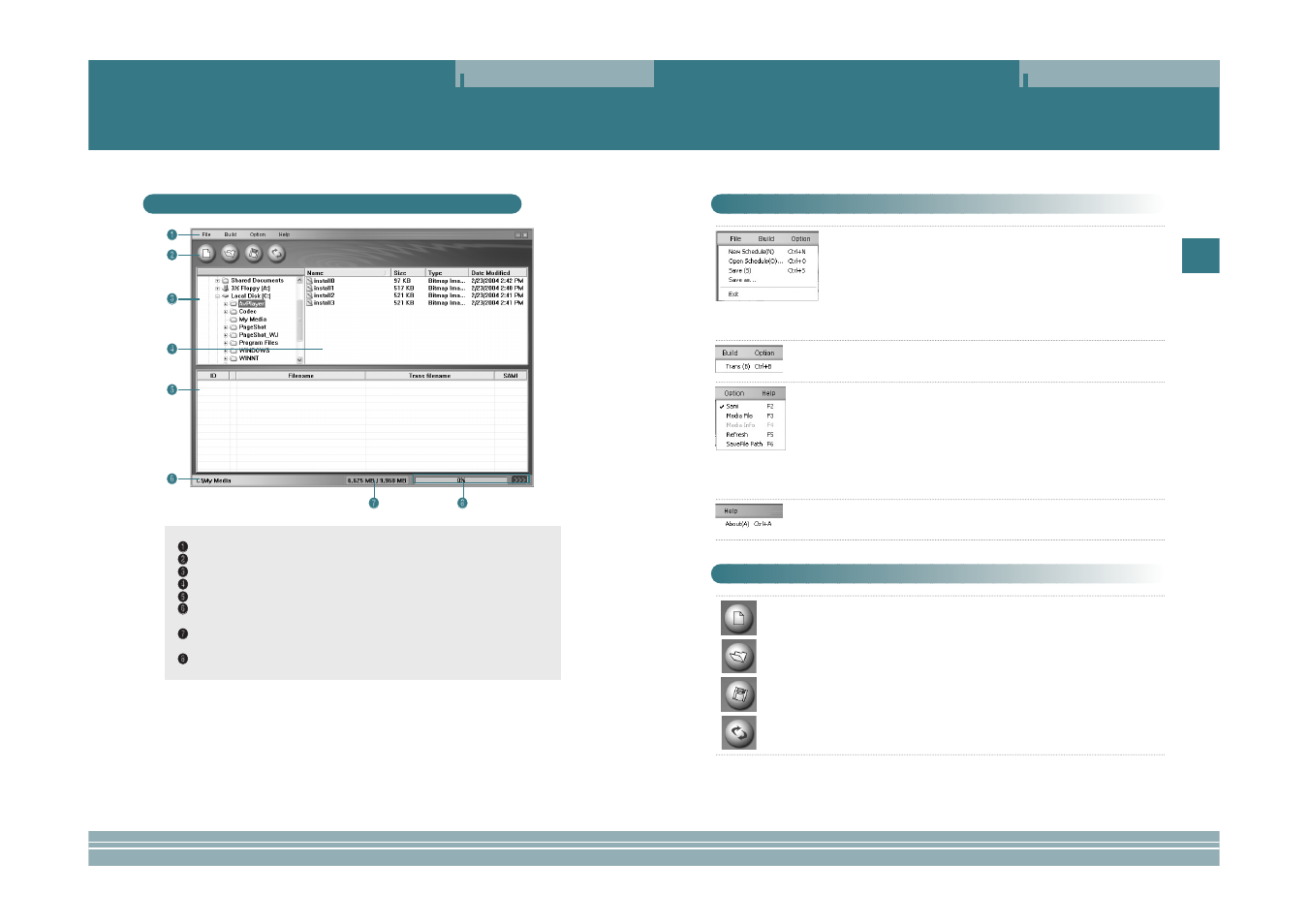 Installing and using transcoder, Menu, Tool bar | Configuration and function of transcoder screen | plawa-feinwerktechnik GmbH & Co.KG MOVO.1 User Manual | Page 11 / 14