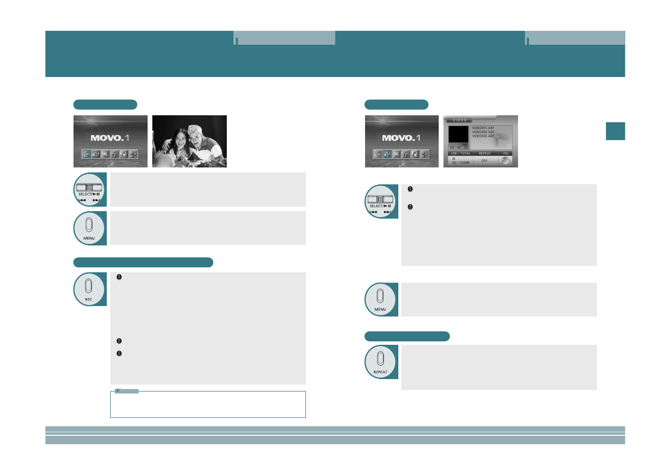 Viewing video, Viewing an external source, Video list | Input mode recording external signals, Repeating playback | plawa-feinwerktechnik GmbH & Co.KG MOVO.1 User Manual | Page 4 / 14