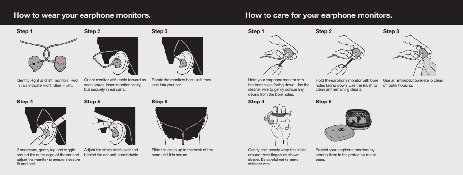 Step 1, Step 4, Step 2 | Step 5, Step 3, Step 6 | Ultimate Ears UE4 0000-0 User Manual | Page 3 / 5