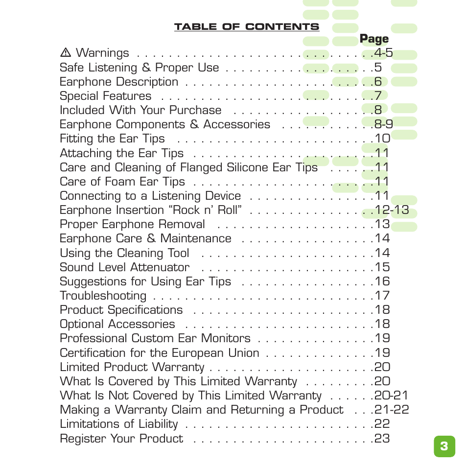 Ultimate Ears Earphone User Manual | Page 3 / 24