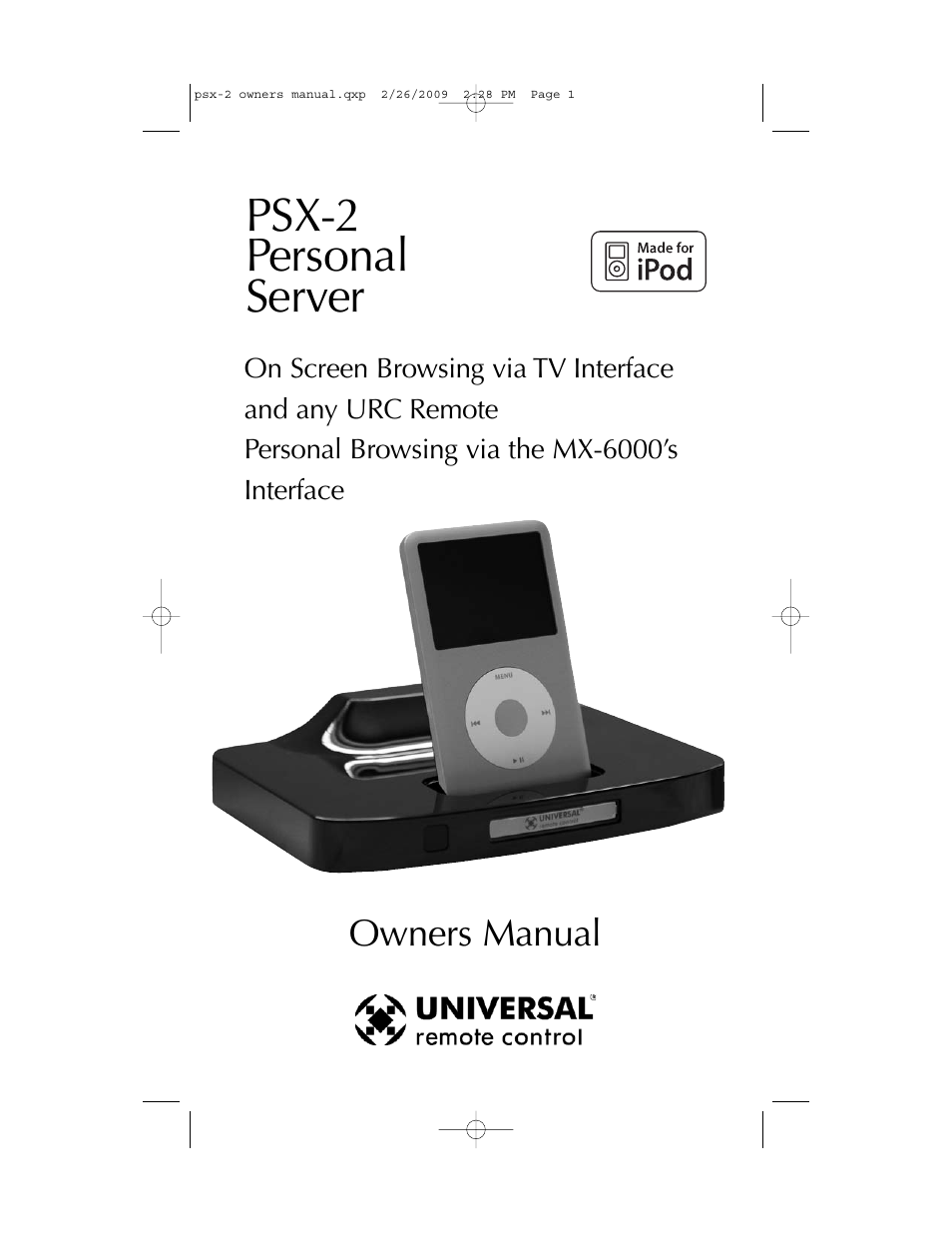 Universal Remote Control (URS) PSX-2 Personal Music Server User Manual | 16 pages