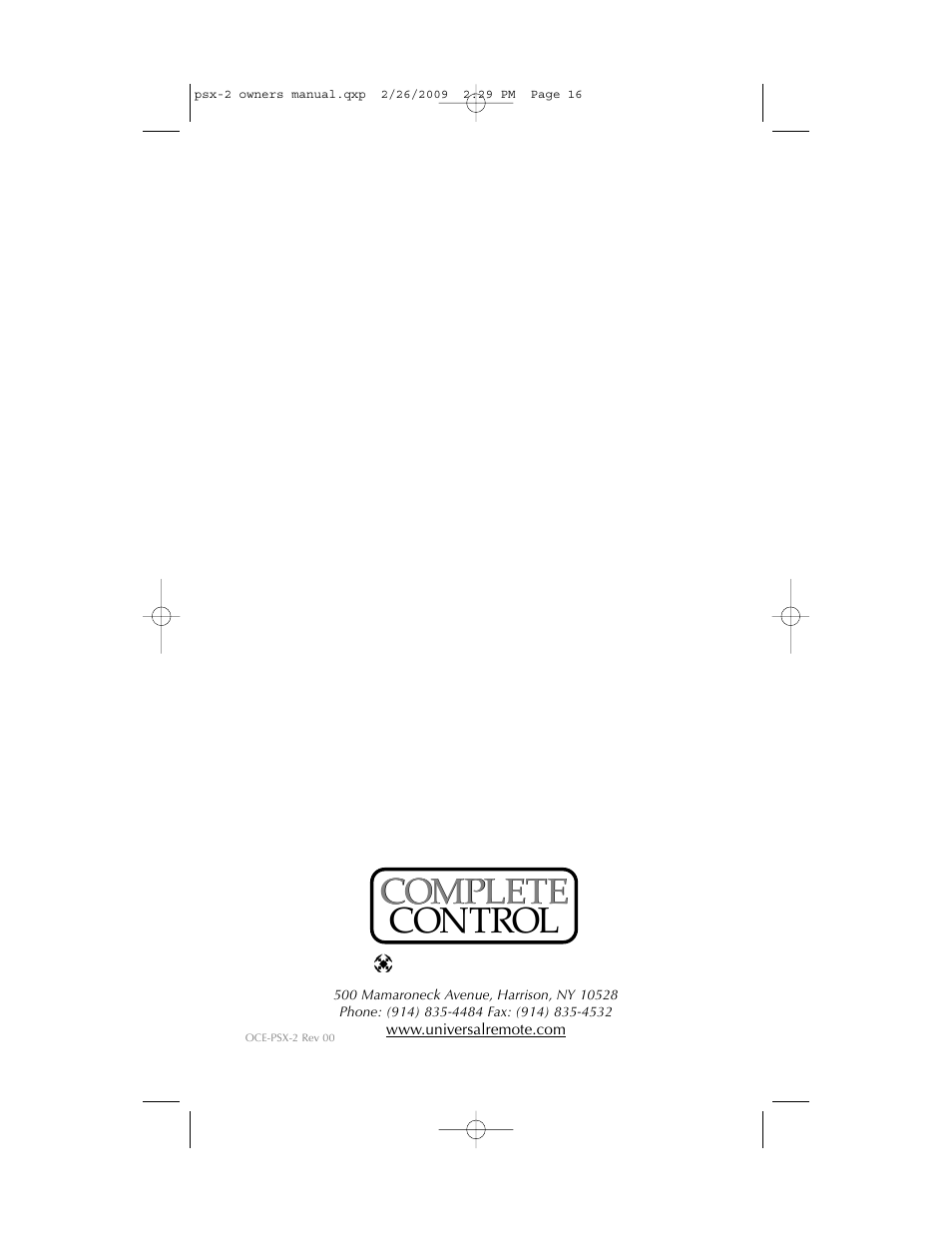 Complete, Control complete | Universal Remote Control (URS) PSX-2 Personal Music Server User Manual | Page 16 / 16