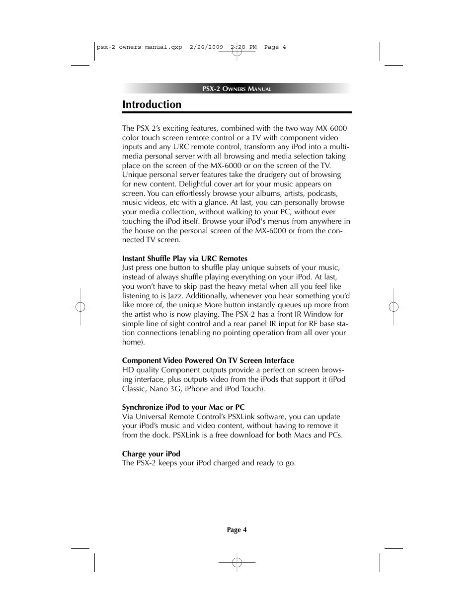 Introduction | Universal Remote Control (URS) PSX-2 Personal Music Server User Manual | Page 4 / 16