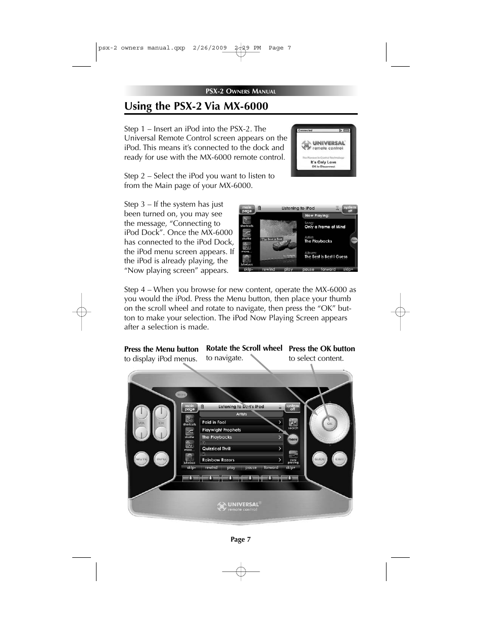 Universal Remote Control (URS) PSX-2 Personal Music Server User Manual | Page 7 / 16