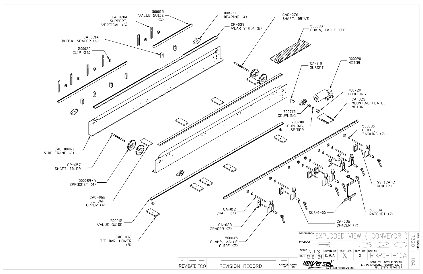 Exploded view (conveyor) | Universal Scheu Company R-320 User Manual | Page 11 / 23