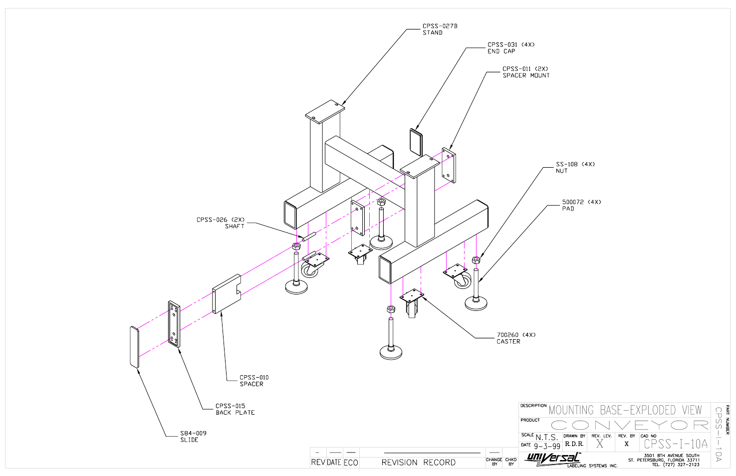 Exploded view base (conveyor), Exploded view base conveyor | Universal Scheu Company R-320 User Manual | Page 12 / 23