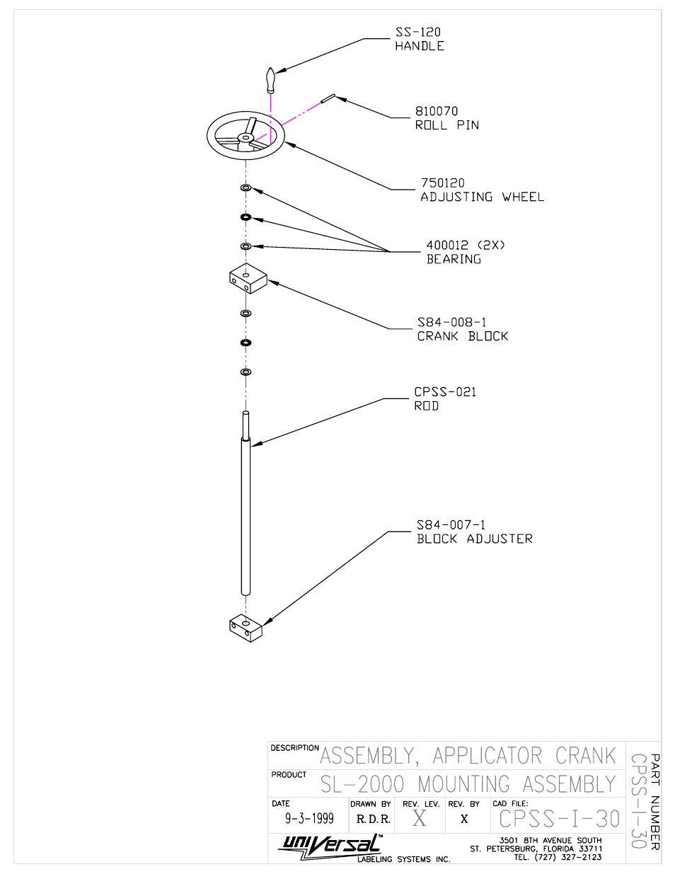Assembly, applicator crank | Universal Scheu Company R-320 User Manual | Page 13 / 23