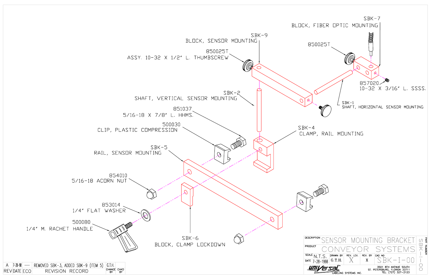 Sensor mounting bracket sbk | Universal Scheu Company R-320 User Manual | Page 15 / 23