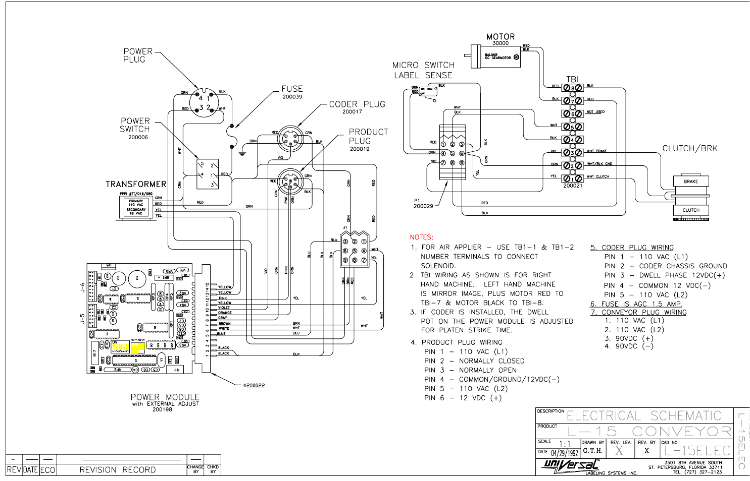 Electrical schematic l-15, Electrical schematic l15 | Universal Scheu Company R-320 User Manual | Page 23 / 23