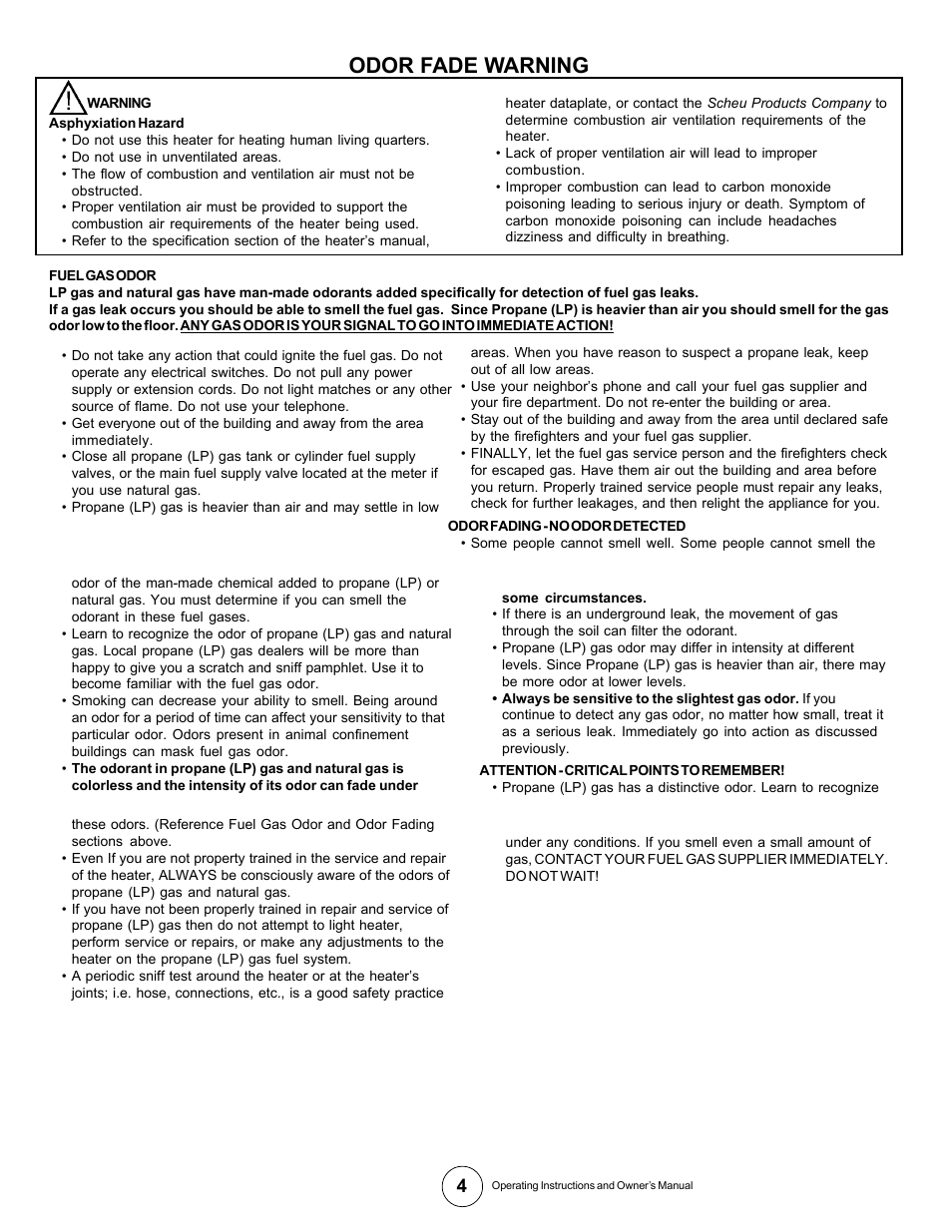 Odor fade warning | Universal Scheu Company 35-R User Manual | Page 4 / 9
