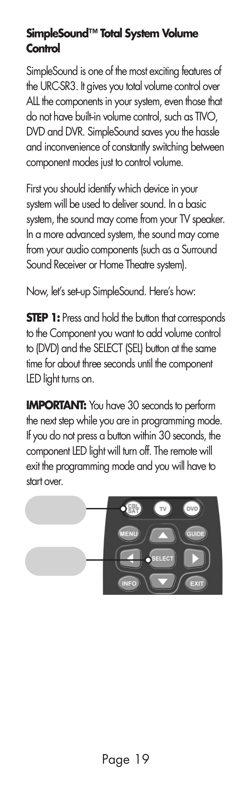 Page 19 | Universal Remote Control (URS) URC-SR3 User Manual | Page 19 / 44