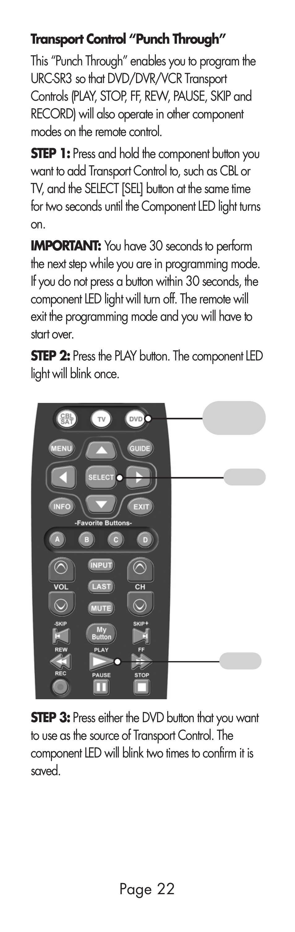 Page 22 | Universal Remote Control (URS) URC-SR3 User Manual | Page 22 / 44