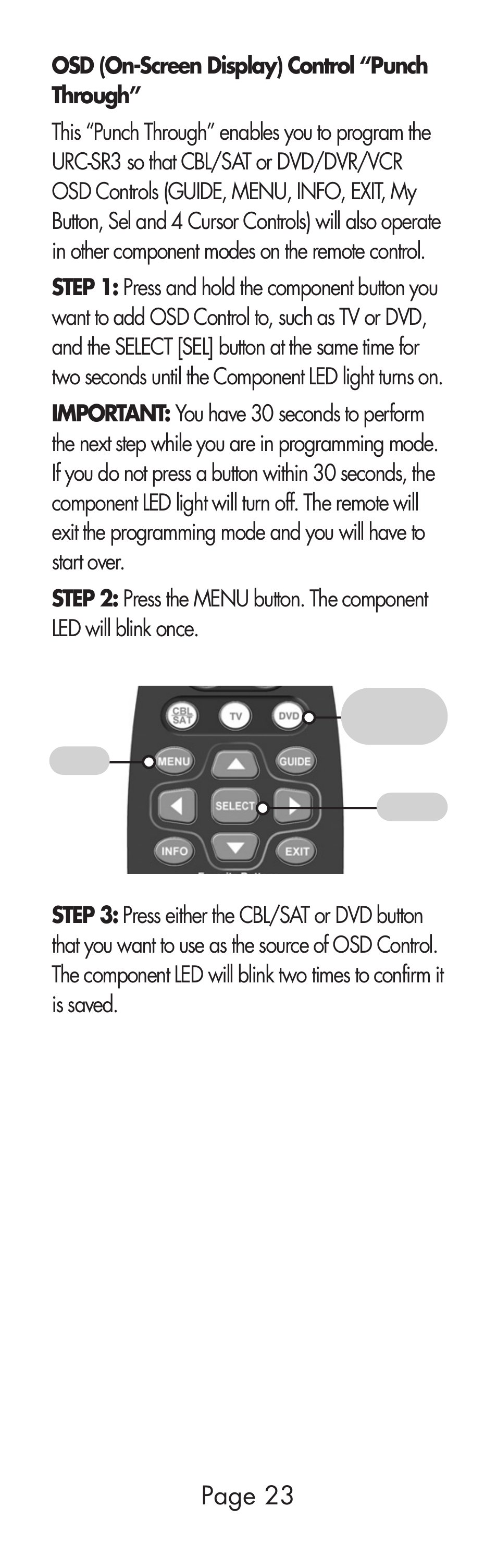 Page 23 | Universal Remote Control (URS) URC-SR3 User Manual | Page 23 / 44