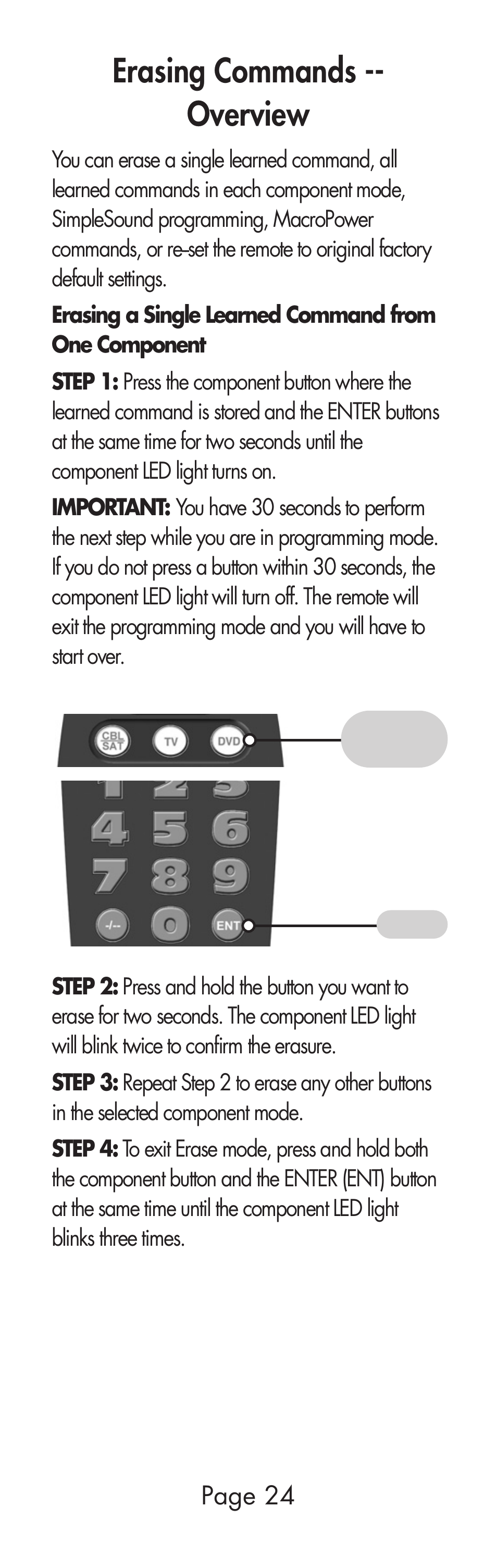 Erasing commands -- overview | Universal Remote Control (URS) URC-SR3 User Manual | Page 24 / 44