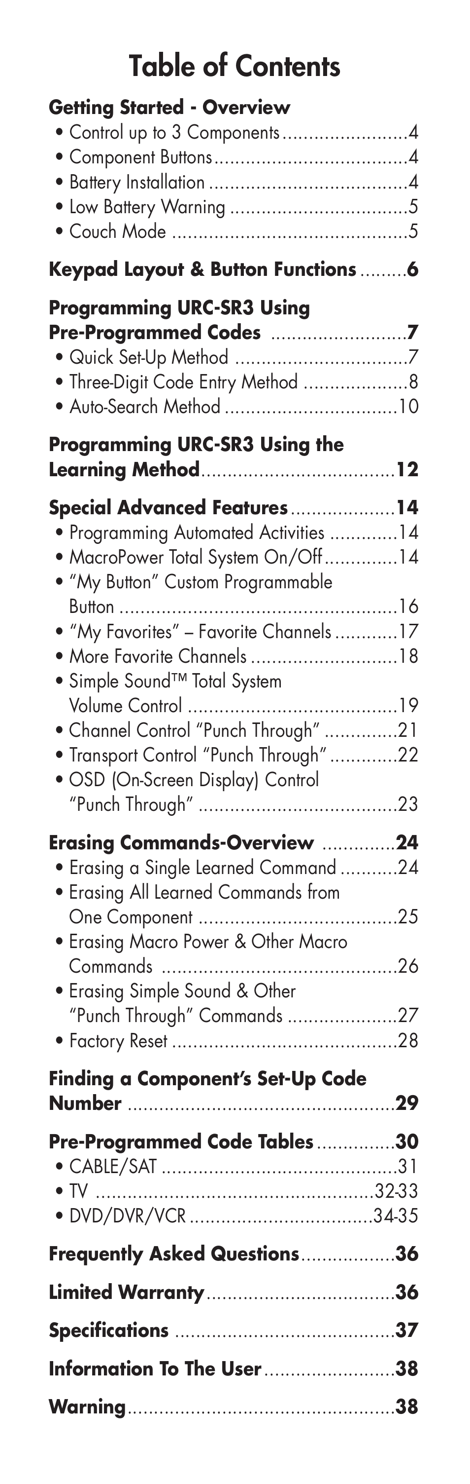 Universal Remote Control (URS) URC-SR3 User Manual | Page 3 / 44