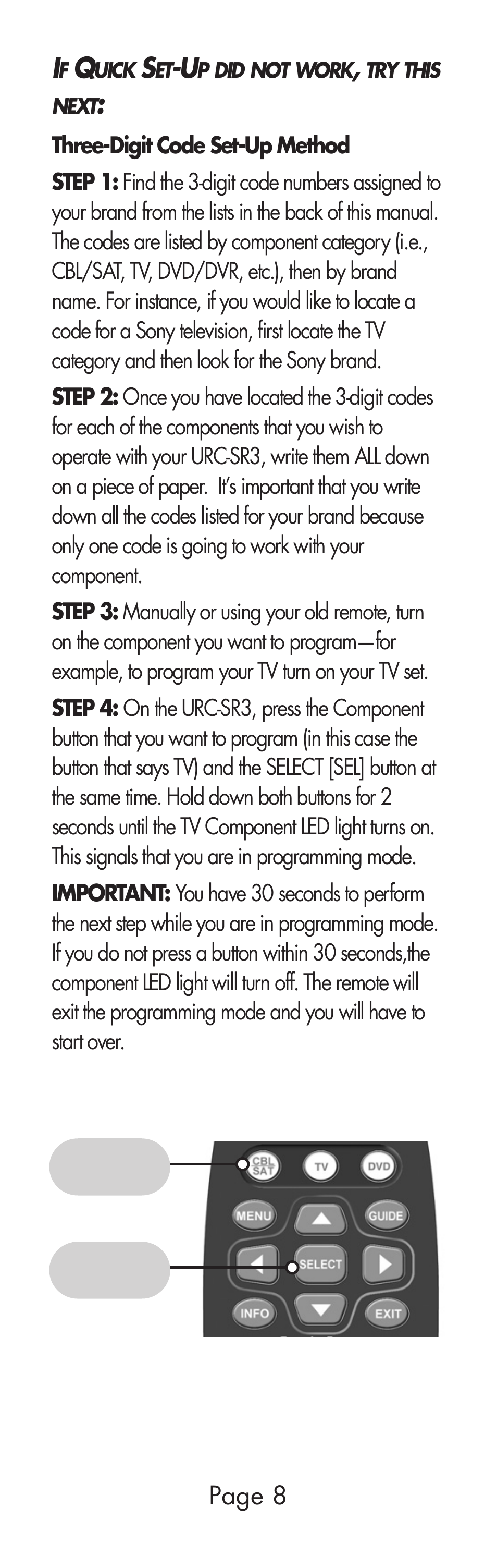 Universal Remote Control (URS) URC-SR3 User Manual | Page 8 / 44