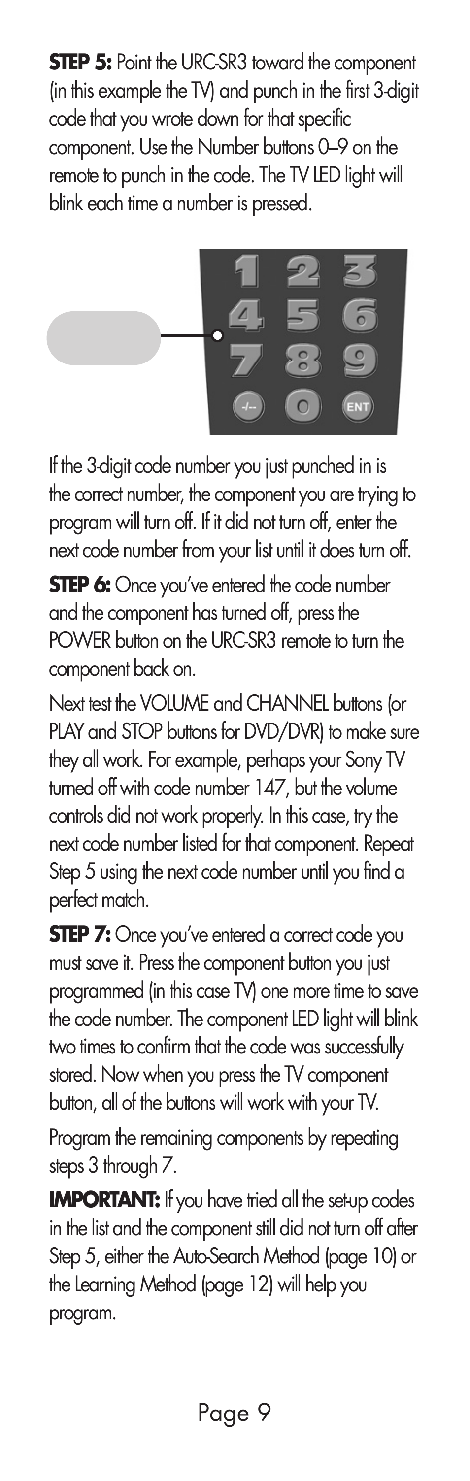 Page 9 | Universal Remote Control (URS) URC-SR3 User Manual | Page 9 / 44