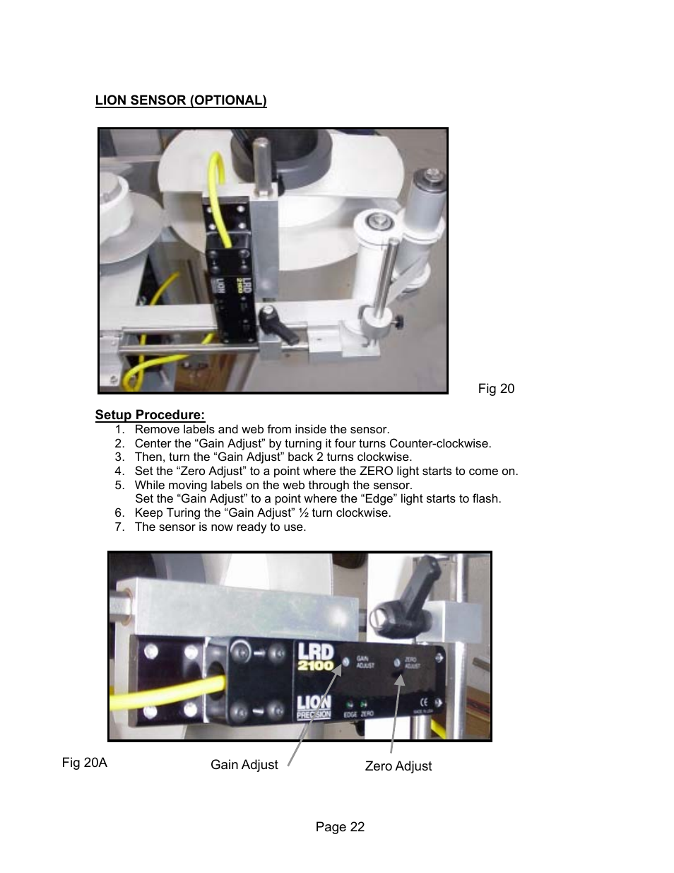 Lion sensor (optional) | Universal Scheu Company L60 User Manual | Page 22 / 70