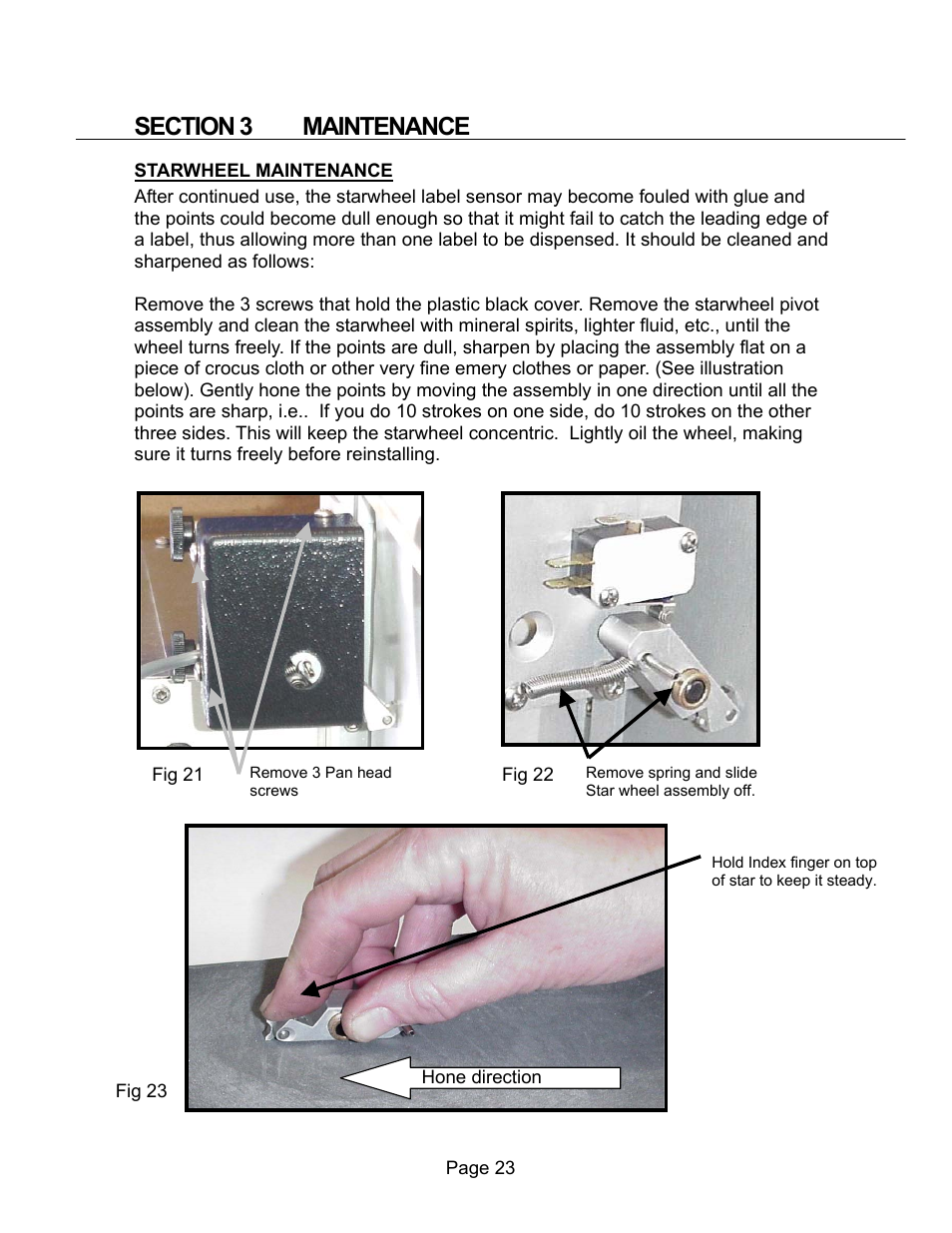 Section 3 maintainance, Star wheel maintenance | Universal Scheu Company L60 User Manual | Page 23 / 70