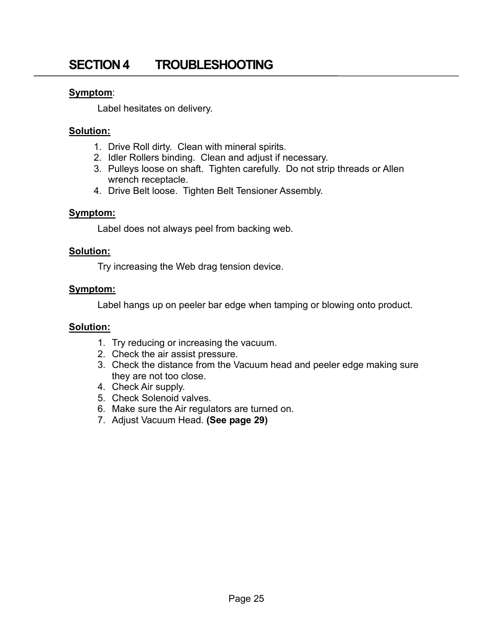 Section 4 troubleshooting | Universal Scheu Company L60 User Manual | Page 25 / 70