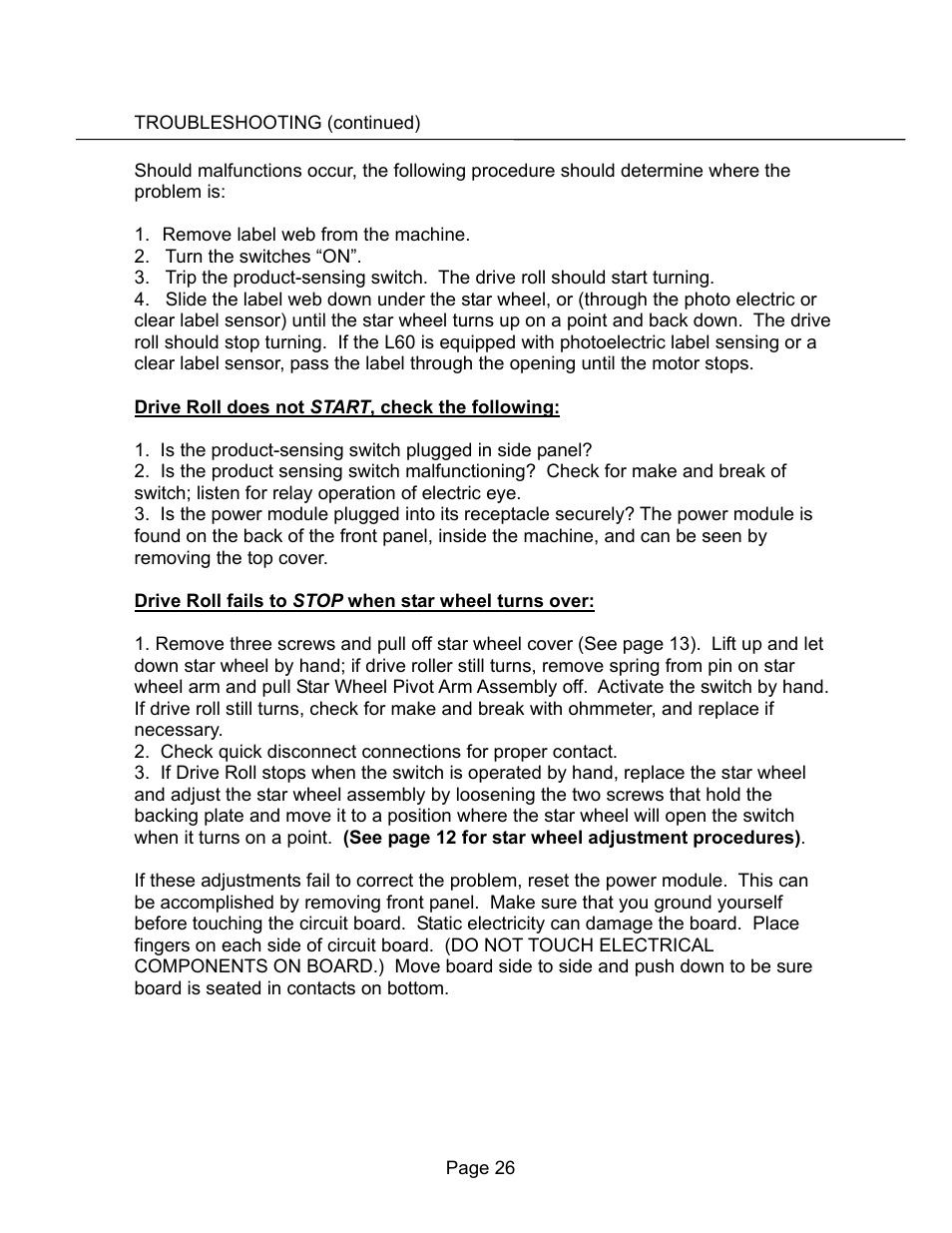 Troubleshooting (continued) | Universal Scheu Company L60 User Manual | Page 26 / 70