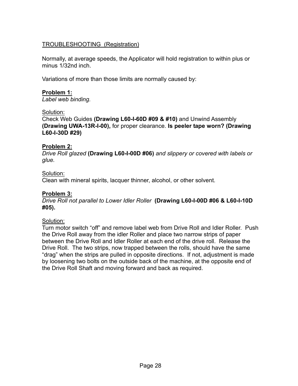 Troubleshotting (registration) | Universal Scheu Company L60 User Manual | Page 28 / 70