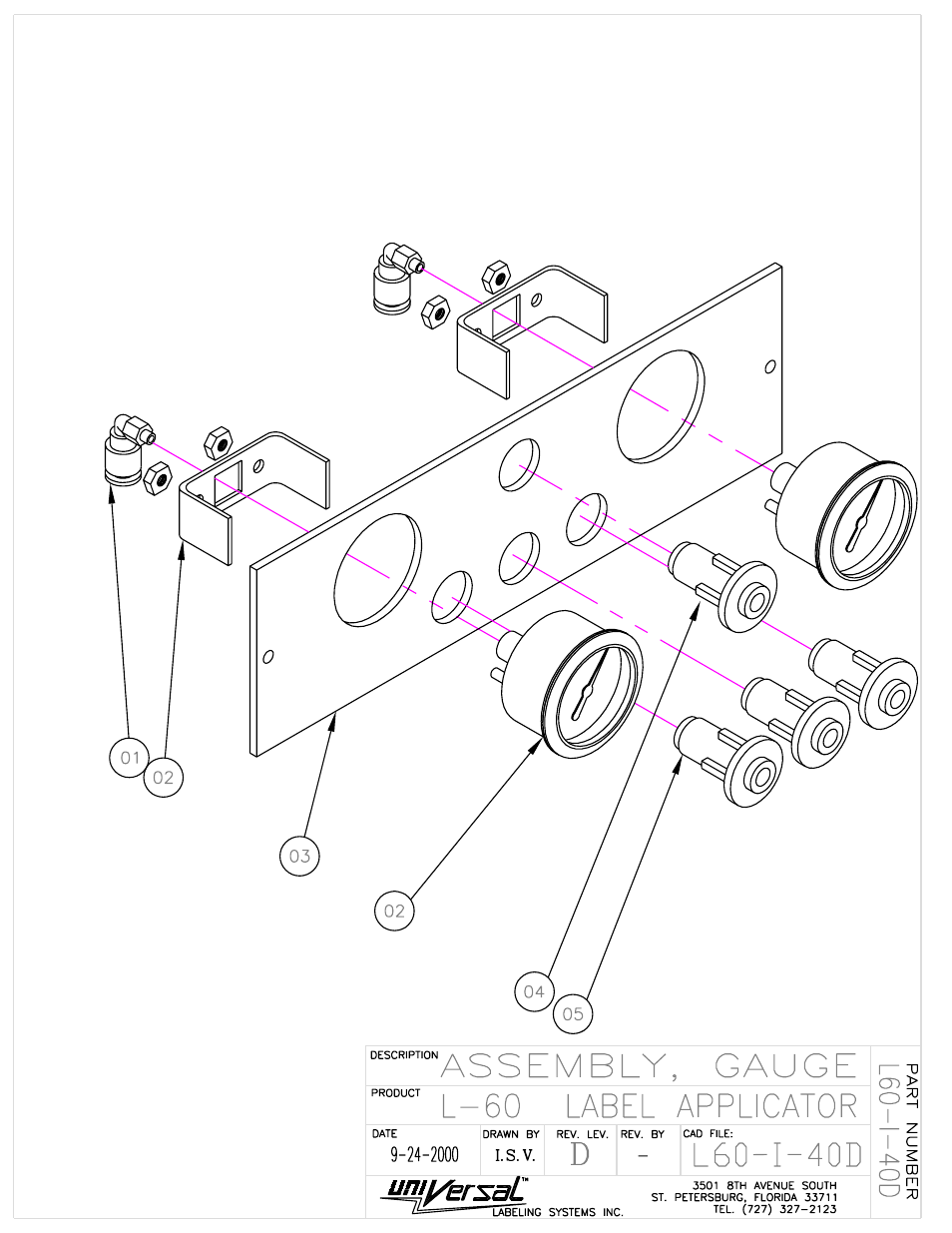 Gauge assembly | Universal Scheu Company L60 User Manual | Page 47 / 70
