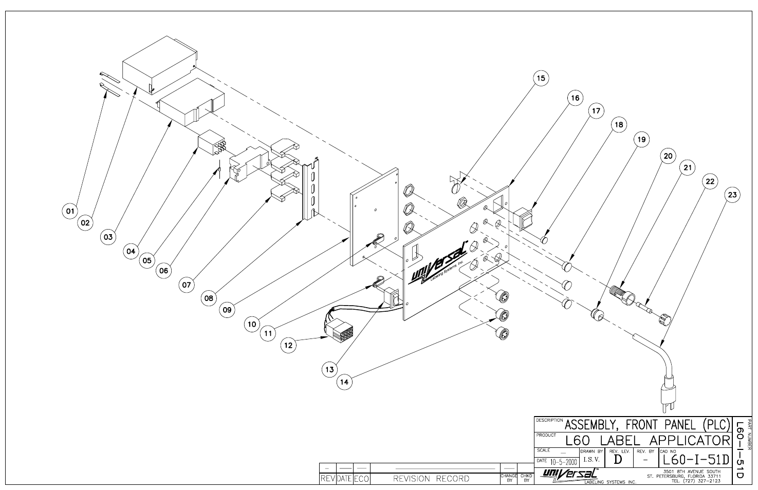 Front panel (plc) assembly | Universal Scheu Company L60 User Manual | Page 51 / 70