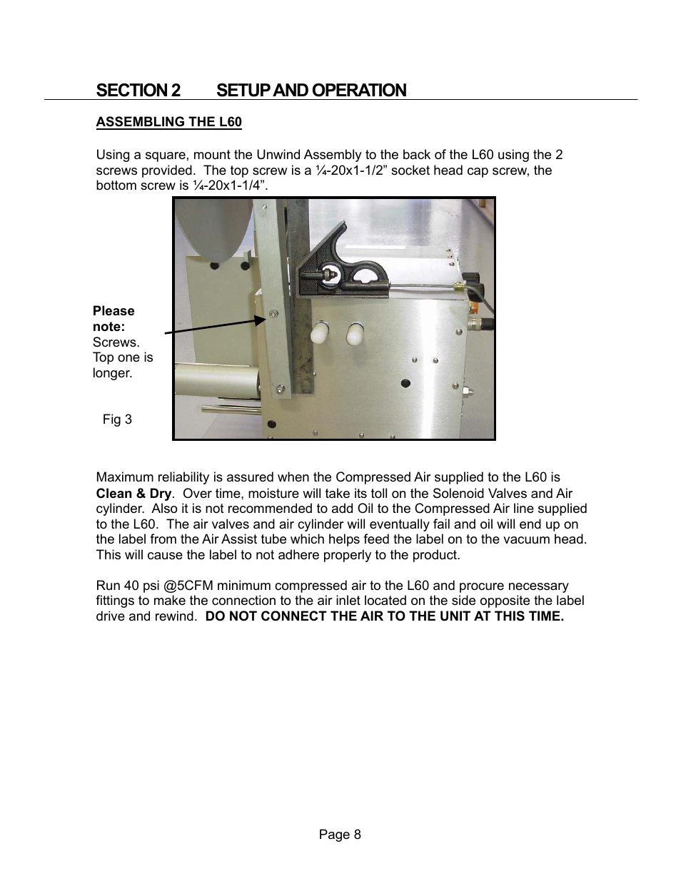 Section 2 setup and operation, Assembling the l-60 | Universal Scheu Company L60 User Manual | Page 8 / 70