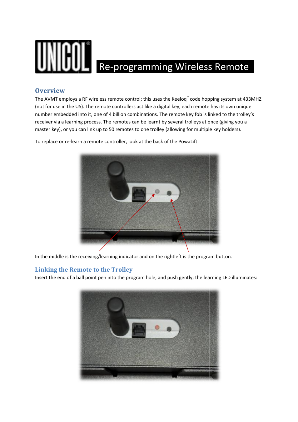 Unicol Wireless Remote Control User Manual | 2 pages