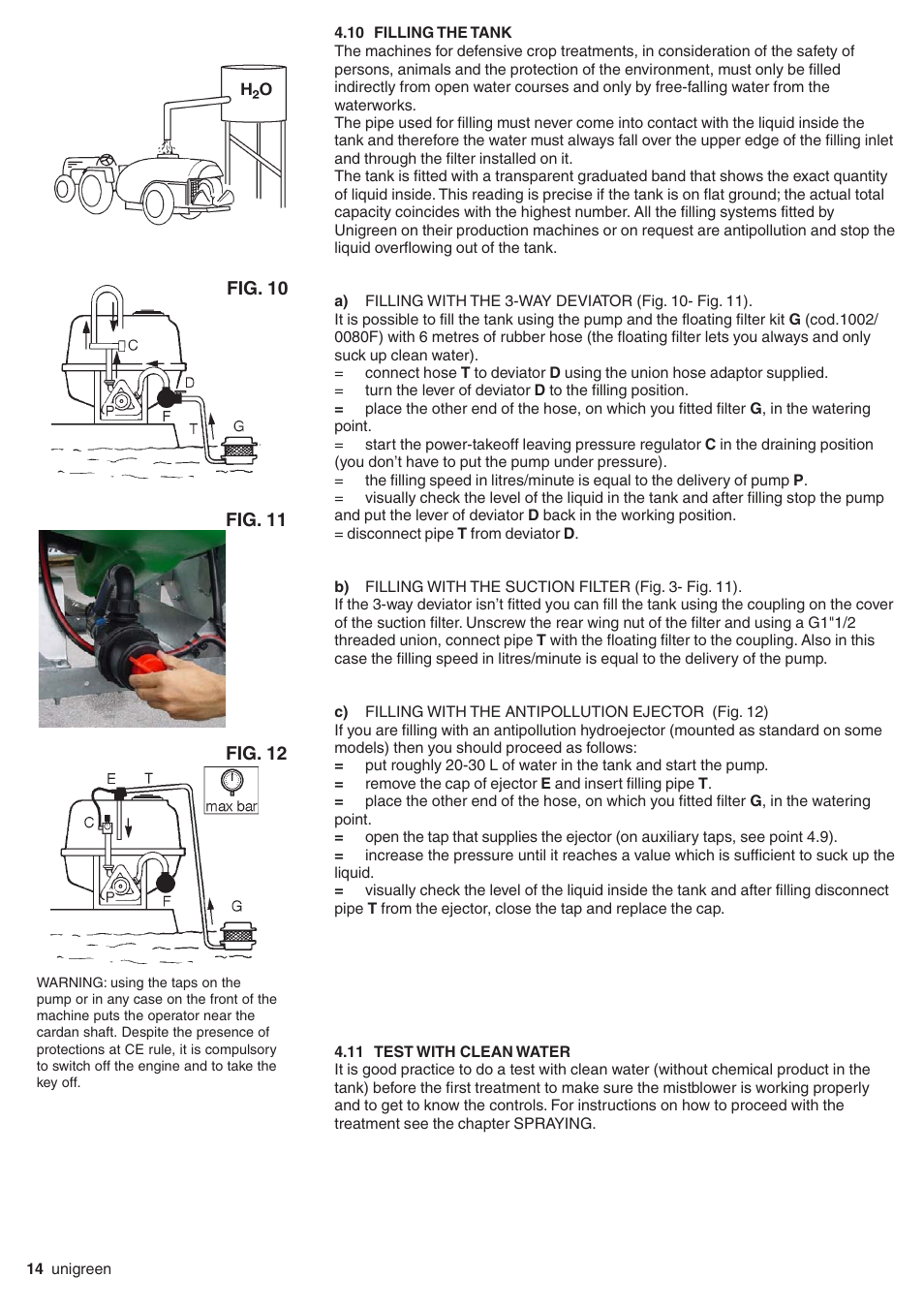 10 filling the tank, 11 test with clean water, Filling the tank | Unigreen TurboTeuton P300 User Manual | Page 14 / 36