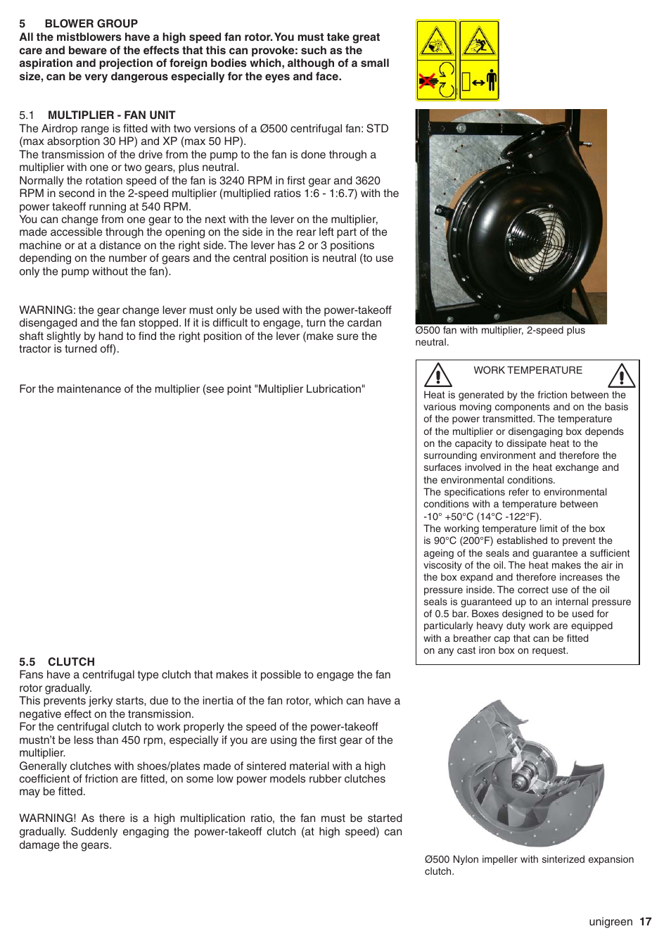 5 blower group, 1 multiplier - fan unit, 5 clutch | Blower group, Multiplier - fan unit, Clutch | Unigreen Super Spalliera User Manual | Page 17 / 32