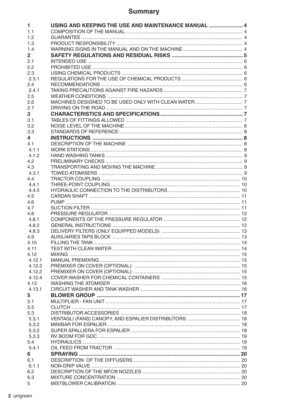 Summary | Unigreen Super Spalliera User Manual | Page 2 / 32