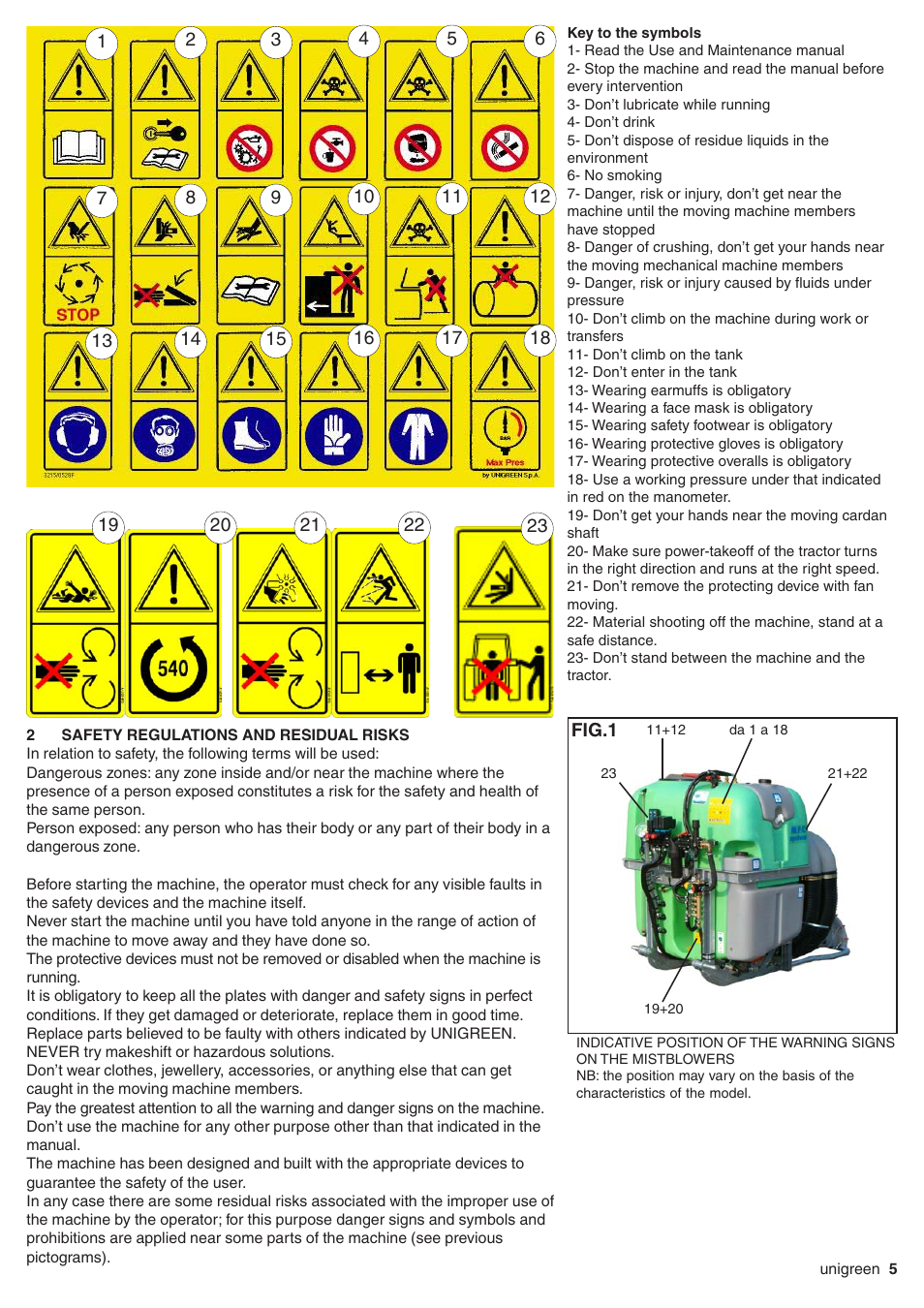 2 safety regulations and residual risks, Safety regulations and residual risks | Unigreen Super Spalliera User Manual | Page 5 / 32