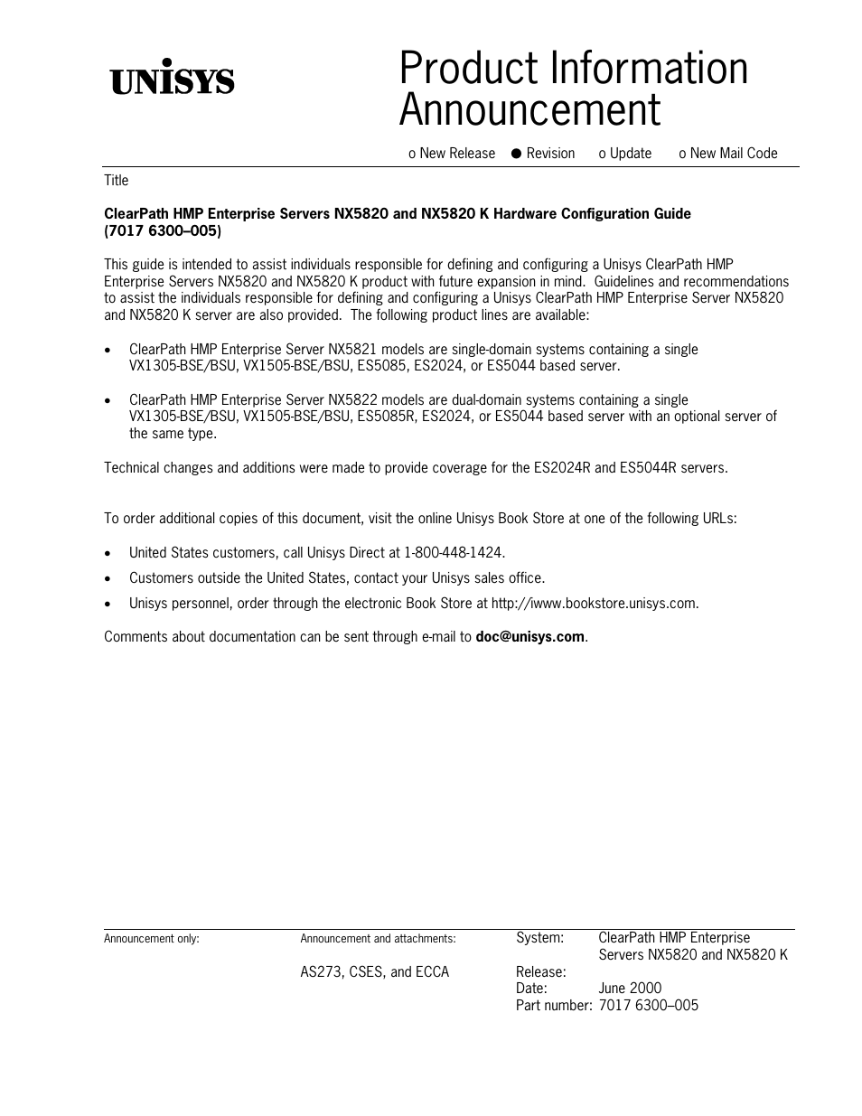 Unisys NX5820 User Manual | 176 pages
