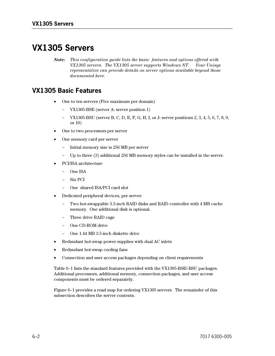 Vx1305 servers, Vx1305 basic features | Unisys NX5820 User Manual | Page 108 / 176