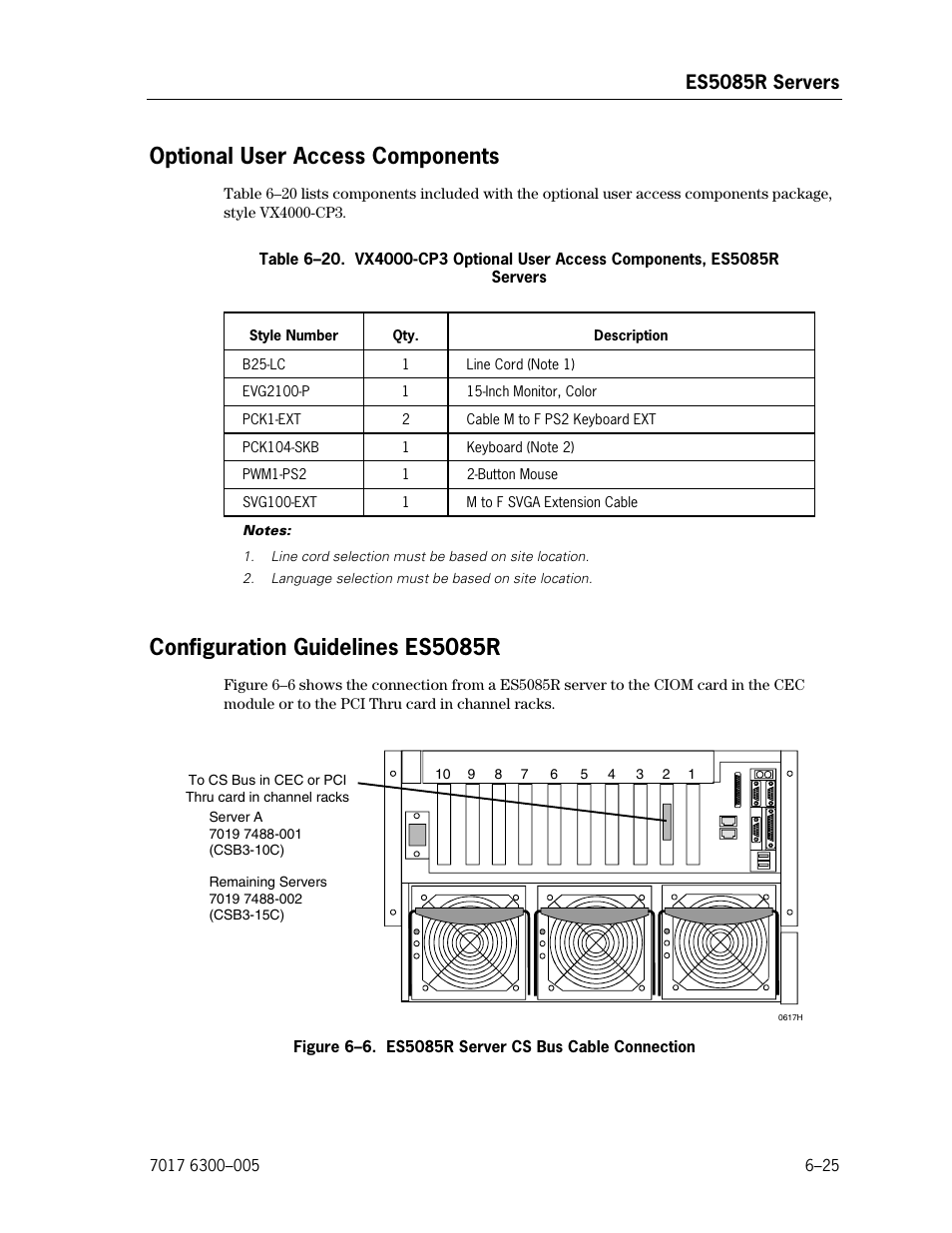Optional user access components, Configuration guidelines es5085r, Es5085r server cs bus cable connection | Es5085r servers | Unisys NX5820 User Manual | Page 131 / 176