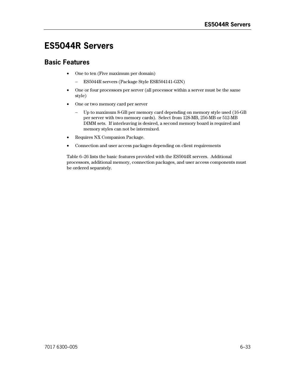 Es5044r servers, Basic features | Unisys NX5820 User Manual | Page 139 / 176