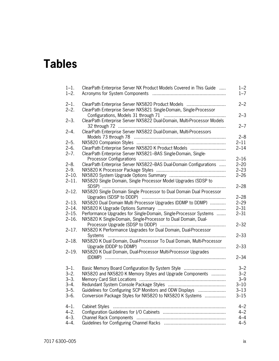 Table of tables, Tables | Unisys NX5820 User Manual | Page 15 / 176