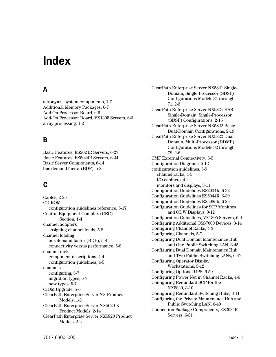 Index | Unisys NX5820 User Manual | Page 171 / 176