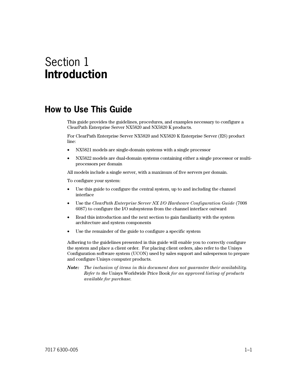 Section 1. introduction, How to use this guide, Section 1 | Introduction | Unisys NX5820 User Manual | Page 21 / 176