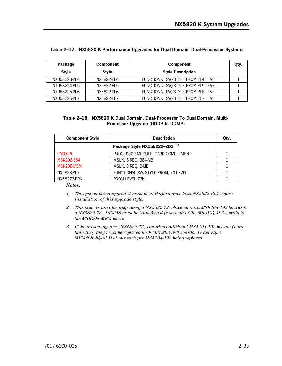 Systems, Upgrade (dddp to ddmp), Nx5820 k system upgrades | Unisys NX5820 User Manual | Page 65 / 176